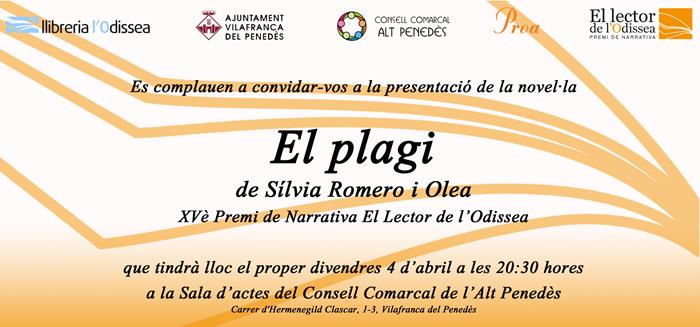 Divendres 4 d’abril es presenta El plagi, novel•la guanyadora del XVè Premi El Lector de l’Odissea | Llibreria Online de Vilafranca del Penedès | Comprar llibres en català