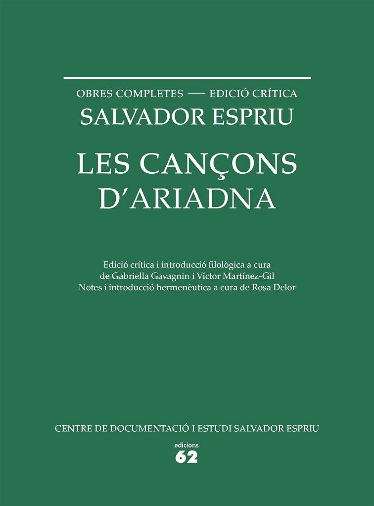 LES CANÇONS D'ARIADNA | 9788429773330 | ESPRIU, SALVADOR | Llibreria L'Odissea - Libreria Online de Vilafranca del Penedès - Comprar libros