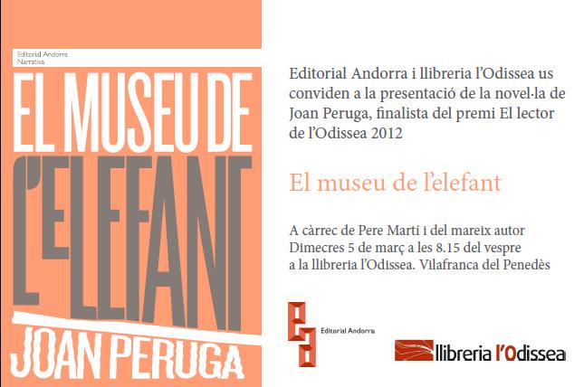 Joan Peruga presentarà "El museu de l’elefant" a l’Odissea | Llibreria Online de Vilafranca del Penedès | Comprar llibres en català