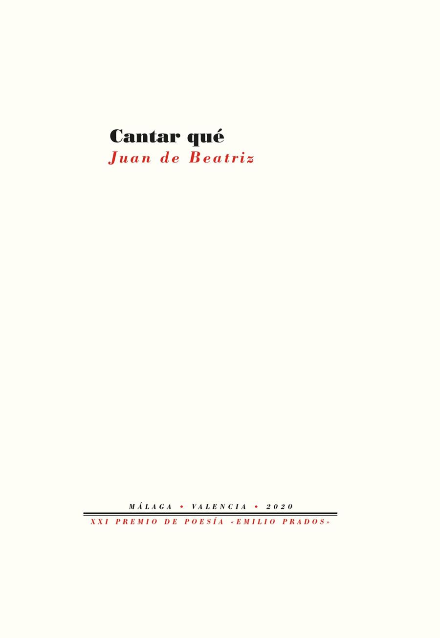 CANTAR QUÉ | 9788418178740 | DE BEATRIZ, JUAN | Llibreria Online de Vilafranca del Penedès | Comprar llibres en català