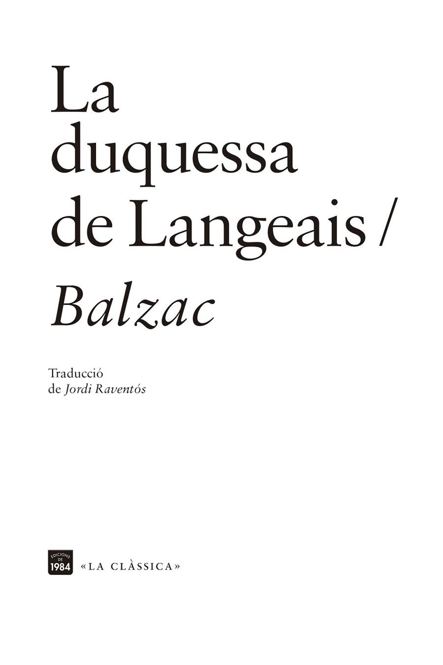 LA DUQUESSA DE LANGEAIS | 9788418858161 | BALZAC, HONORÉ DE | Llibreria Online de Vilafranca del Penedès | Comprar llibres en català