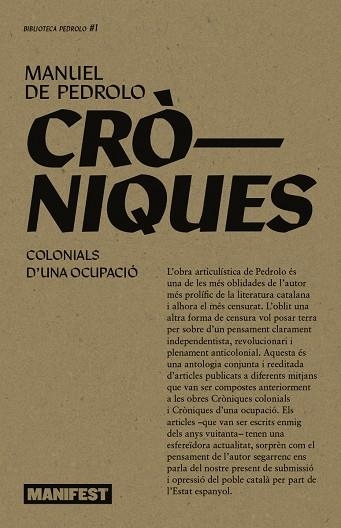 CRÒNIQUES COLONIALS CRÒNIQUES D'UNA OCUPACIÓ | 9788410344129 | DE PEDROLO, MANUEL | Llibreria L'Odissea - Libreria Online de Vilafranca del Penedès - Comprar libros